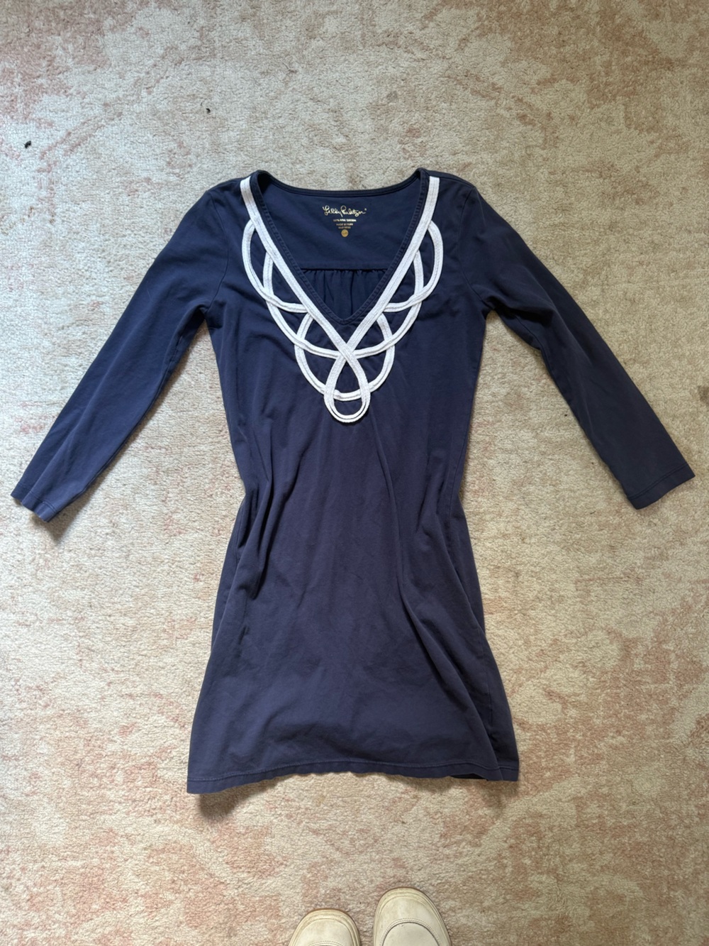 Vintage Lilly Pulitzer Navy Long-Sleeve Dress with White Loop Detail